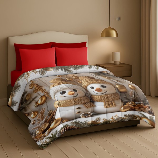 Trapunta Natalizia Matrimoniale –Due pupazzi di neve–  Stile e Comfort per le Feste