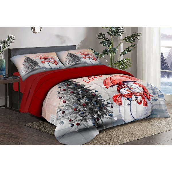 Trapunta Natalizia Matrimoniale –Due pupazzi di neve–  Stile e Comfort per le Feste