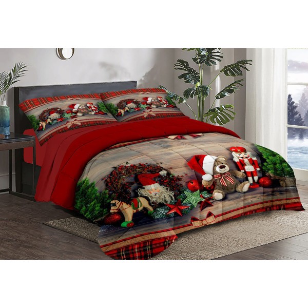 Trapunta Natalizia Matrimoniale –Design include Babbo Natale e orsetti di peluche –  Stile e Comfort per le Feste