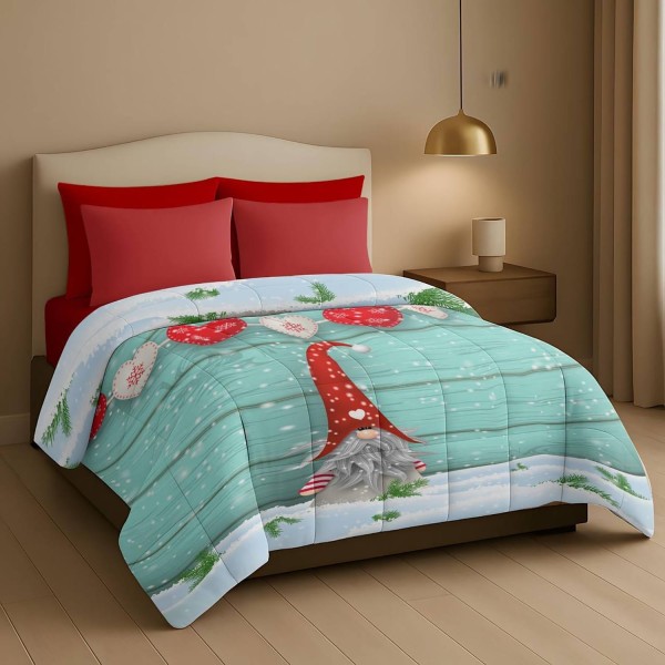 Trapunta Natalizia Matrimoniale –Gnomo  cuori e fiocchi di neve –  Stile e Comfort per le Feste