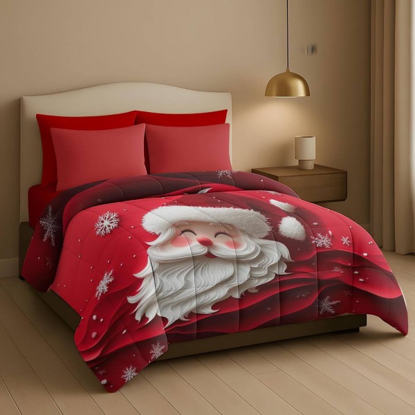 Trapunta Natalizia Matrimoniale –Con un'illustrazione di Babbo Natale –  Stile e Comfort per le Feste