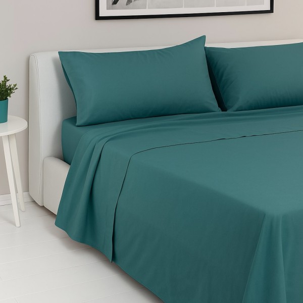Completo Letto Matrimoniale - Colore verde scuro   -100% Cotone con Angoli a Molla