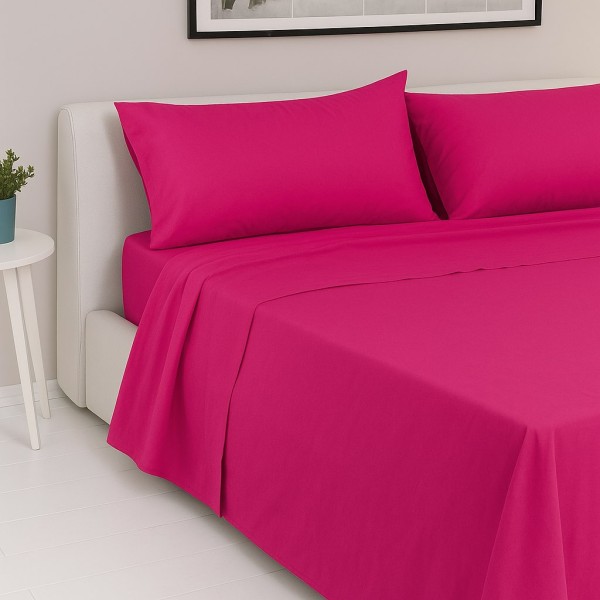 Completo Letto Matrimoniale - Colore fucsia   -100% Cotone con Angoli a Molla