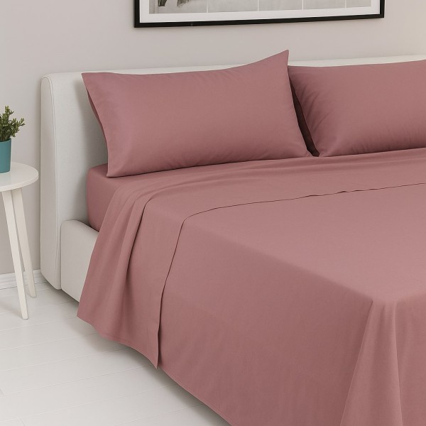 Completo Letto Matrimoniale - Colore rosa carne   -100% Cotone con Angoli a Molla