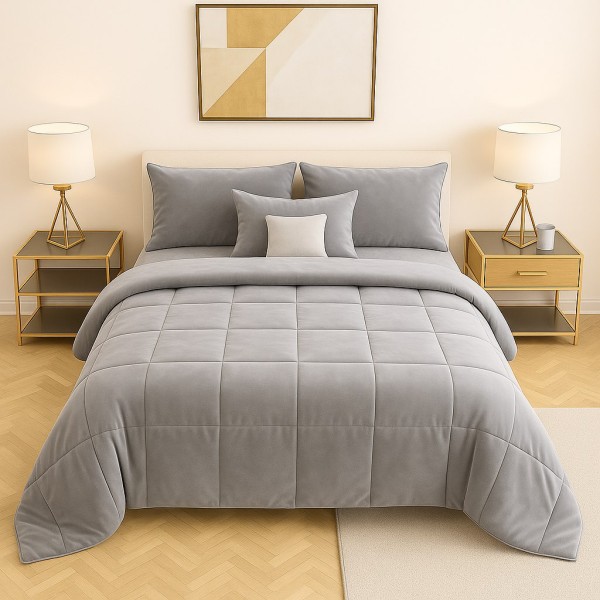 Trapunta Matrimoniale Grigio Perla in Microfibra Morbida e Calda – Piumone Invernale Elegante e Traspirante