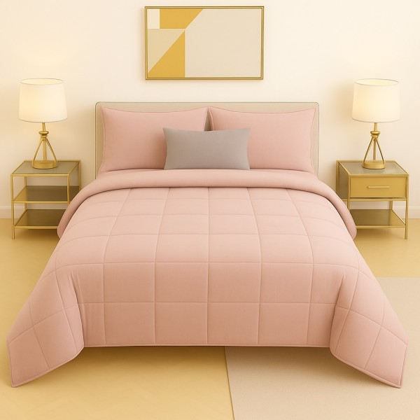 Trapunta Matrimoniale Rosa Cipria in Microfibra Morbida e Calda – Piumone Invernale Elegante e Anallergico –
