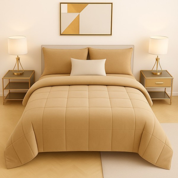 Trapunta Matrimoniale Color Miele in Microfibra Morbida e Calda – Piumone Invernale Elegante e Traspirante –