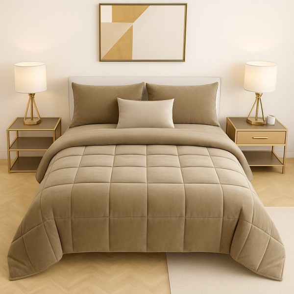 Trapunta Matrimoniale Color Tortora in Microfibra Morbida e Calda – Piumone Invernale Elegante, Traspirante e Anallergico –