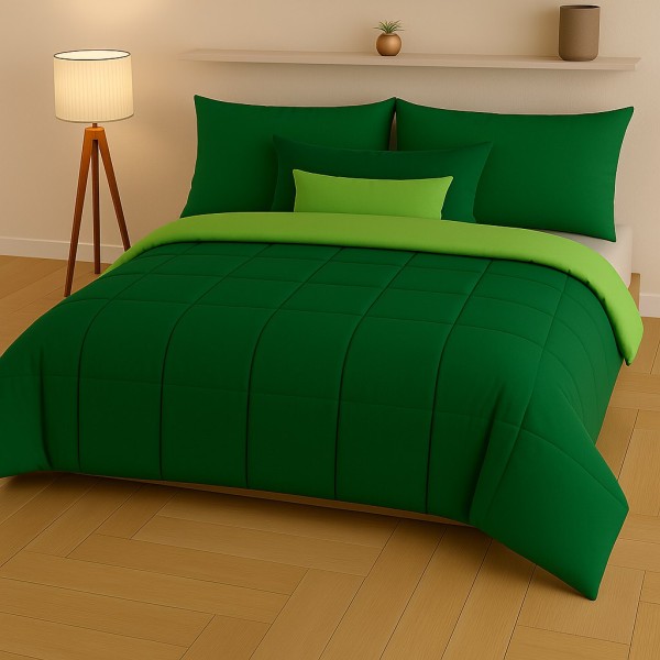 Trapunta Matrimoniale Bicolore Verde e Verde Chiaro in Microfibra Morbida – Piumone Invernale Caldo, Anallergico e Traspirante