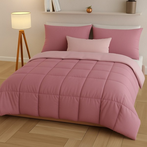 Trapunta Matrimoniale Bicolore Rosa e Rosa Cipria in Microfibra Morbida – Piumone Invernale Caldo