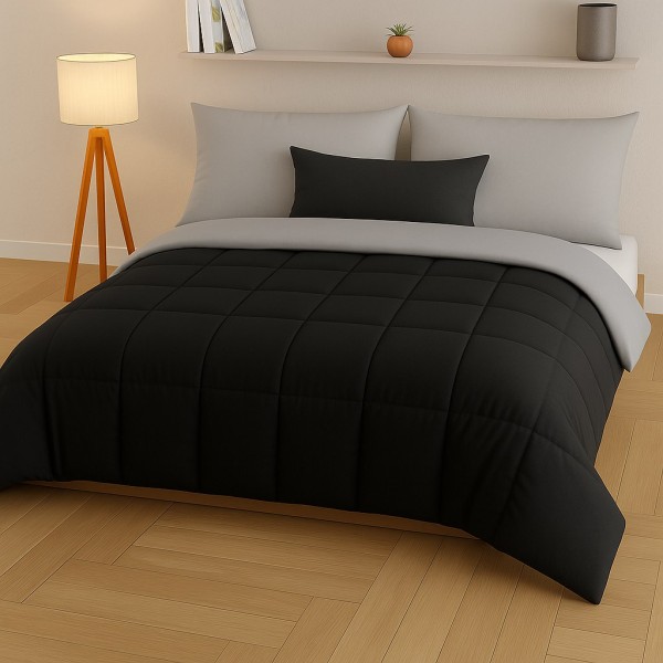 Trapunta Matrimoniale Bicolore Nera e Grigio Chiaro in Microfibra Morbida – Piumone Invernale Caldo