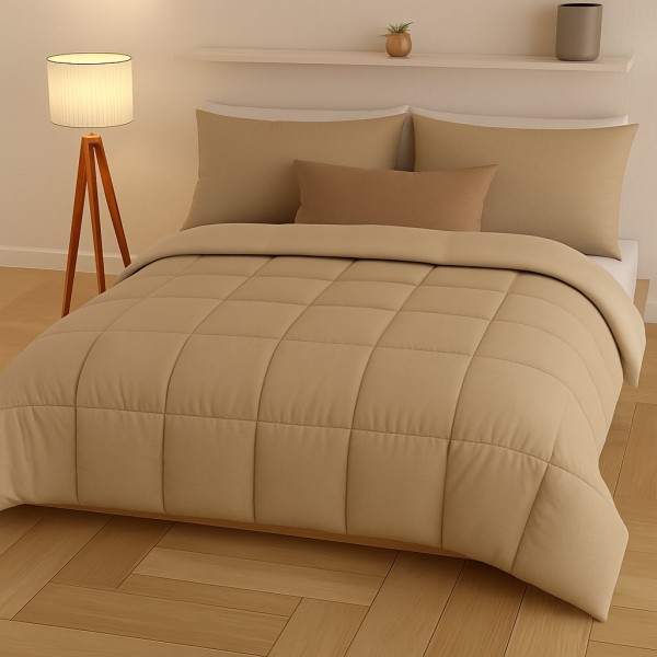 Trapunta Matrimoniale Bicolore Beige e Tortora Chiaro in Microfibra Morbida – Piumone Invernale Caldo