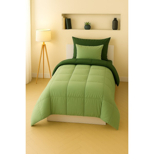 Trapunta Singola Bicolore Verde Chiaro e Verde Bosco – Piumone Invernale Caldo in Microfibra Morbida e Traspirante