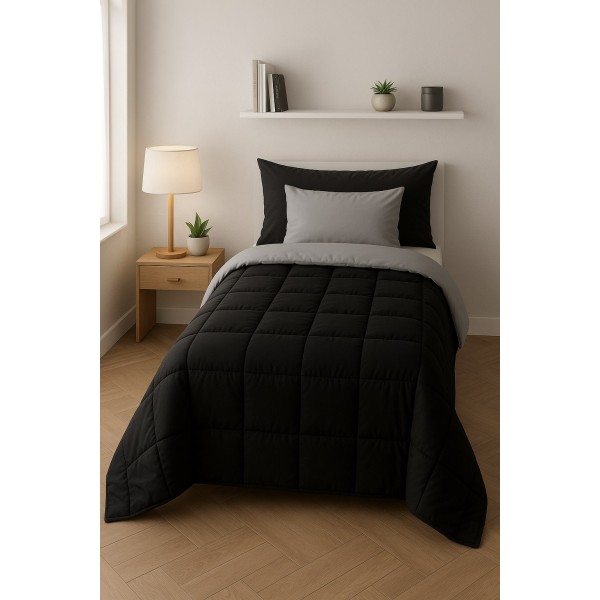 Trapunta Singola Bicolore Nera e Grigia – Piumone Invernale Caldo in Microfibra Morbida, Moderna ed Elegante