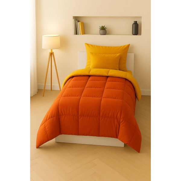 Trapunta Singola Bicolore Arancio e Giallo Senape – Piumone Invernale Caldo in Microfibra Morbida e Traspirante
