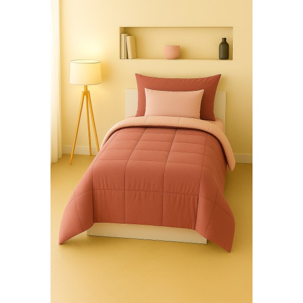 Trapunta Singola Bicolore Terracotta e Rosa Cipria – Piumone Invernale Caldo in Microfibra Morbida e Anallergica
