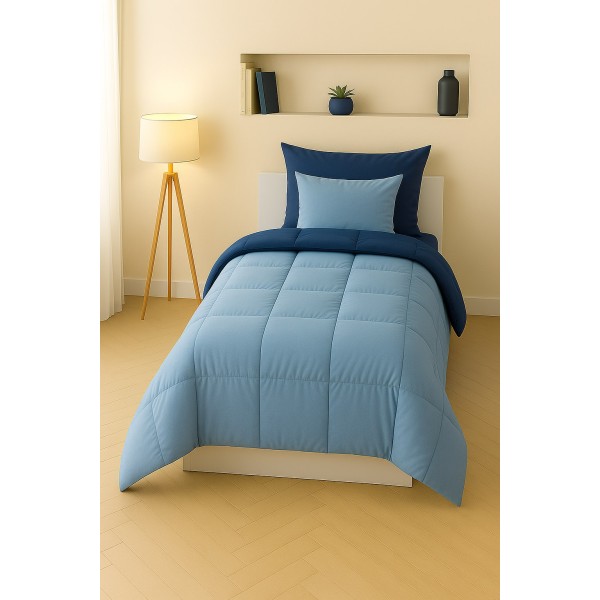 Trapunta Singola Bicolore Blu Navy e Azzurro Cielo – Piumone Invernale Caldo in Microfibra Morbida e Traspirante