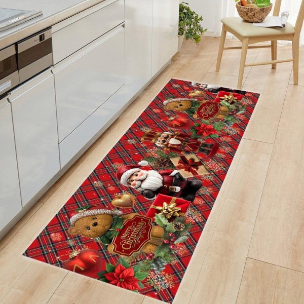 Tappeto Natalizio Scozzese con Orsetto, Babbo Natale e Schiaccianoci – Passatoia Antiscivolo per Cucina e Corridoio
