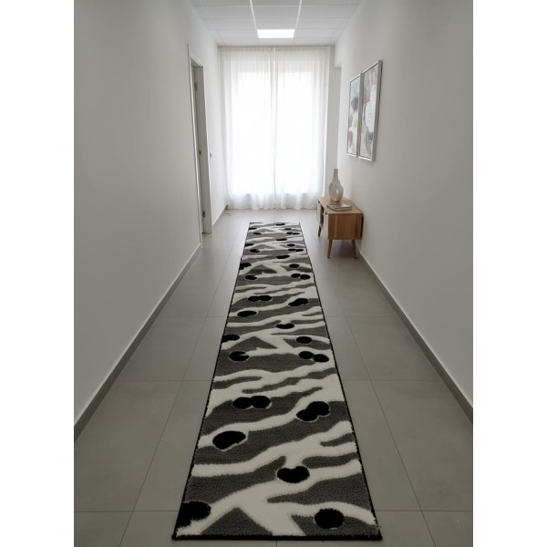 Tappeto Passatoia 70x290 cm Zebra Nero Grigio Bianco - Pelo Alto Antiscivolo Lavabile per Ingresso Corridoio