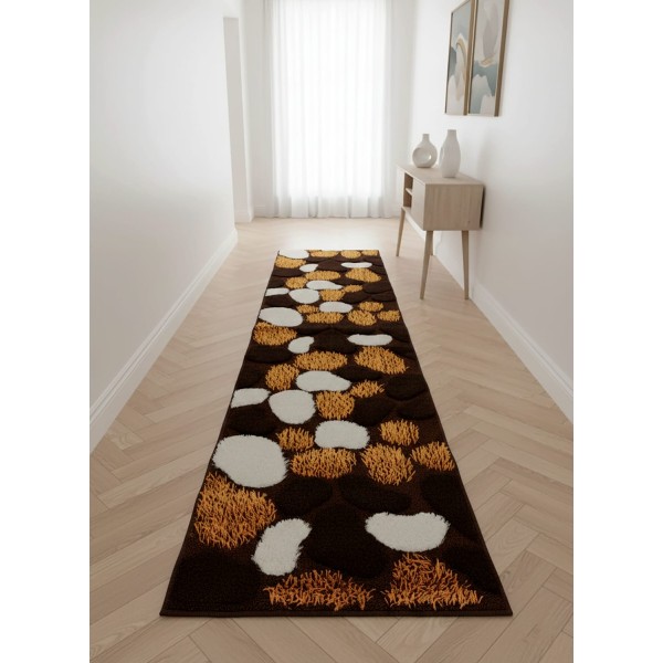 Guida Corridoio Passatoia Marrone Beige Pelo Alto 70x290 Antiscivolo Design Archi Onde Ciottoli Ingresso Moderno