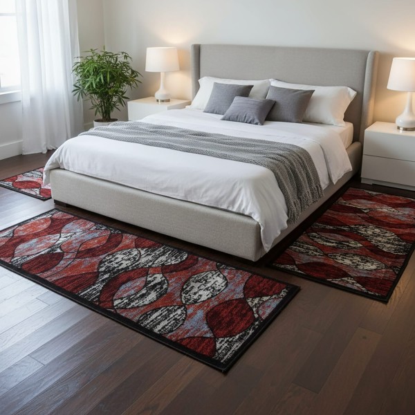 Tris Tappeti Camera da Letto Design Flowers Set 3 Pezzi in Polipropilene Morbido - Antiscivolo Fondo Letto 70x140 + 2x60x110 cm