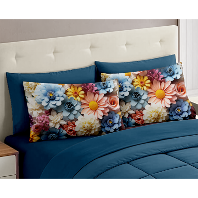 Completo Letto Matrimoniale dis.21 - 100% Cotone con Angoli a Molla e Federe Digitali Omaggio