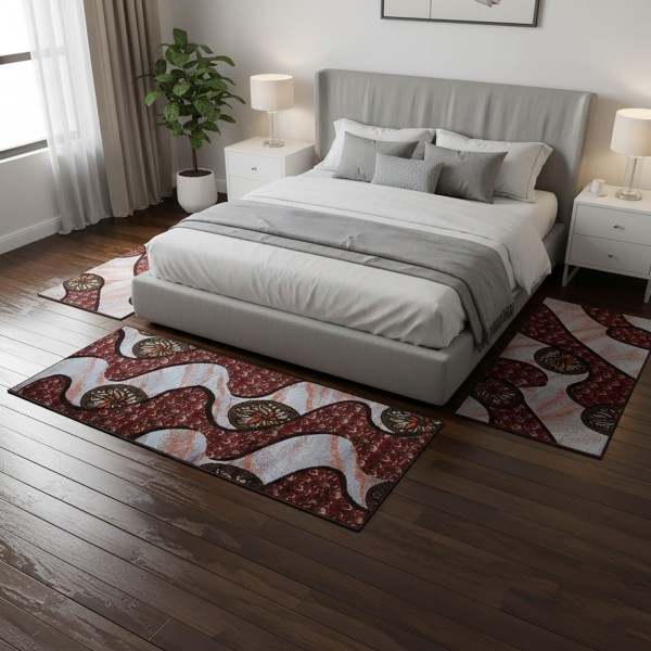 Tris Tappeti Camera da Letto Design Flower Set 3 Pezzi in Polipropilene Soffice - Antiscivolo Floreale 70x140 + 2x60x110 cm