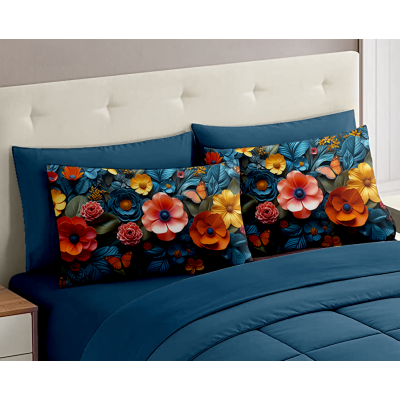 Completo Letto Matrimoniale dis.22 - 100% Cotone con Angoli a Molla e Federe Digitali Omaggio