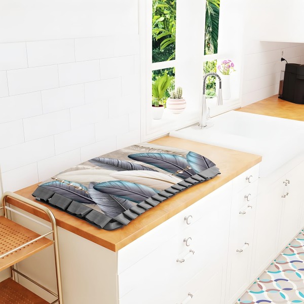 Coprifornello con Balza 46x70 cm Stampa Piume con Perle – 100% Poliestere Linea Tropical