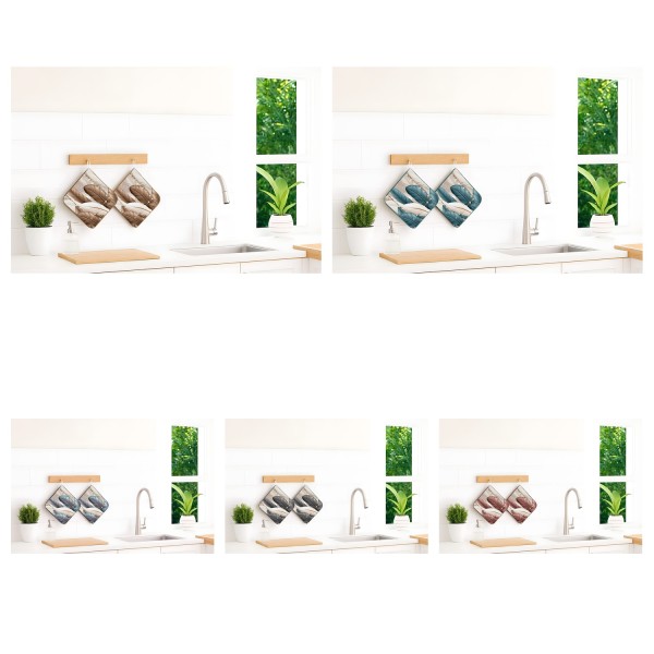 Set 2 Presine Cucina Tropical Piume e Perle - Presine Imbottite Stampa Digitale Poliestere con Gancio Vari Colori