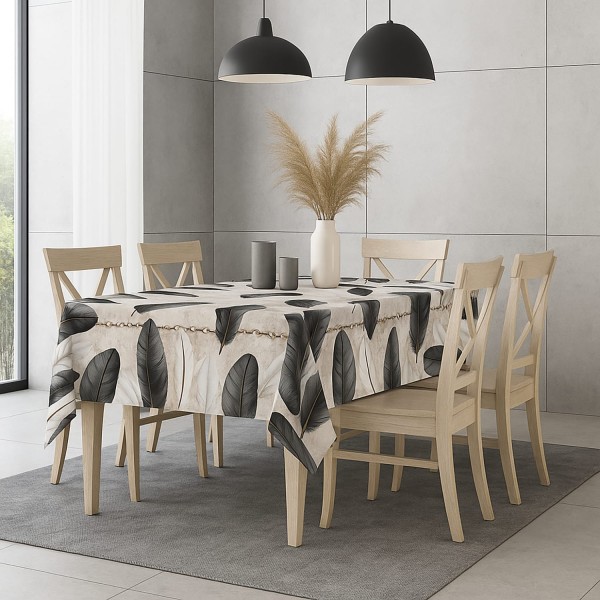 Tovaglia 6 Posti 180x145 cm Stampa Foglie Tropicali con Perle – 100% Poliestere Linea Tropical