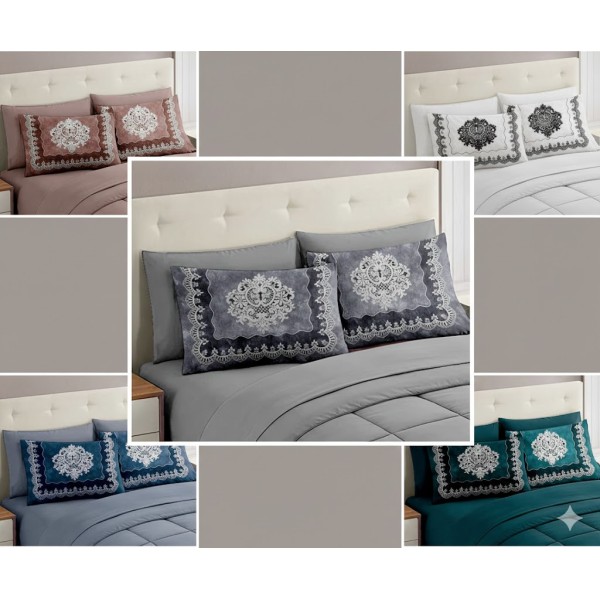 Completo Lenzuola Matrimoniale con Stampa Digitale Effetto Pizzo | Lenzuolo con Angoli e Federe | Made in Italy | Linea Reprodè