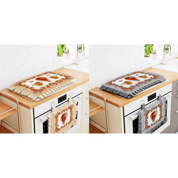 Set Copriforno e Coprifuochi Mongolfiera in Microfibra con Balza - Design Farfalle e Girasoli - Made in Italy