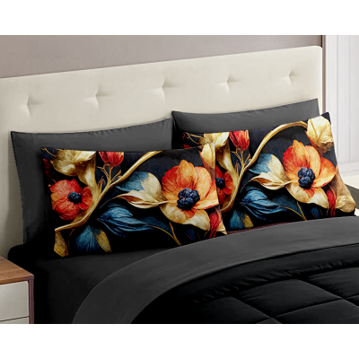 Completo Letto Matrimoniale dis. Acquerello - 100% Cotone con Angoli a Molla e Federe Digitali Omaggio