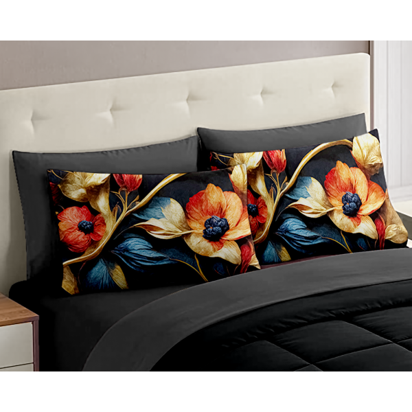 Completo Letto Matrimoniale dis. Acquerello - 100% Cotone con Angoli a Molla e Federe Digitali Omaggio