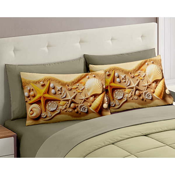 Completo Letto Matrimoniale dis. Stella Marina - 100% Cotone con Angoli a Molla e Federe Digitali Omaggio