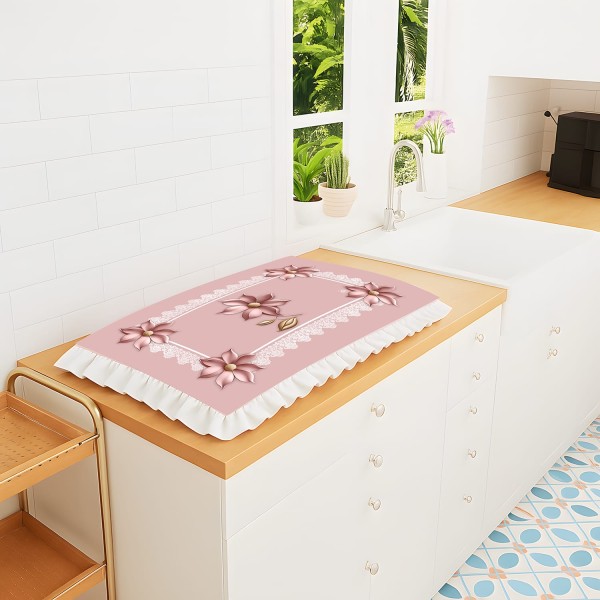 Copri Fornello 46x70 cm Linea Ceramica 100% Poliestere | Stampa Floreale 3D con Balza | 3 Colori