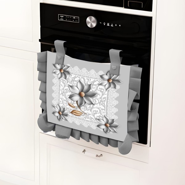 Copriforno 40x50  cm Linea Ceramica 100% Poliestere | Stampa Floreale 3D con Balza | 4 Varianti Colore