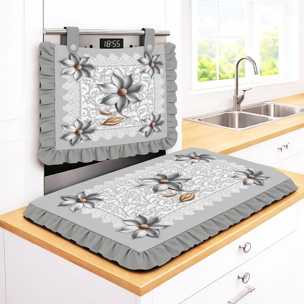 Set Copriforno e Copri Fornello Linea Ceramica 100% Poliestere | Floreale 3D | 3 Colori