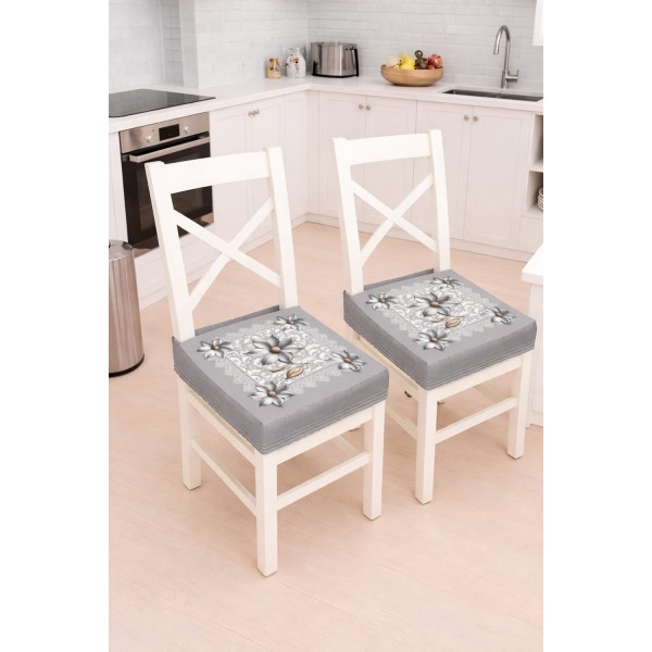 Coppia Cuscini per Sedia Cucina con Fantasia Floreale 3D – 100% Poliestere Set 2 Pezzi