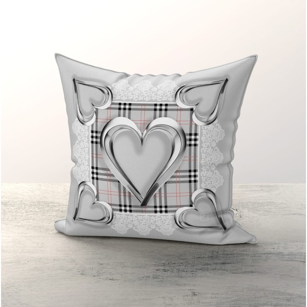 Coppia Cuscini Decorativi 42x42 Linea Cuore – 100% Poliestere – Beige, Rosa o Grigio – Set 2 Pezzi