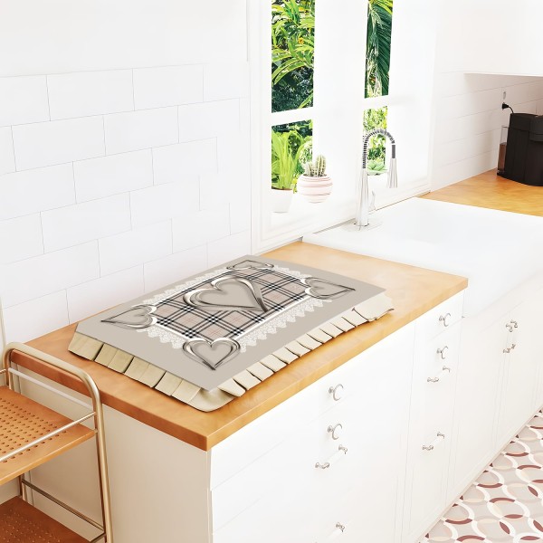 Copri Fornello 46x70cm Linea Cuore con Balza – 100% Poliestere – Beige, Rosa o Grigio – Cucina Country Chic