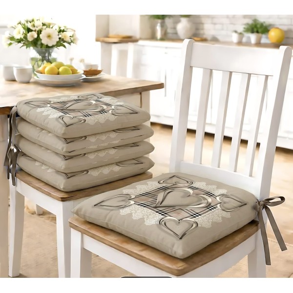 Set 6 Cuscini 40x40cm  per Sedia Linea Cuore con Lacci – 100% Poliestere – Beige, Grigio e Rosa – Set 6 Pezzi
