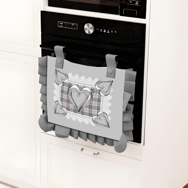 Copriforno 40x50cm Linea Cuore con Balza e Ganci – 100% Poliestere – Beige, Grigio o Rosa – Cucina Country Chic