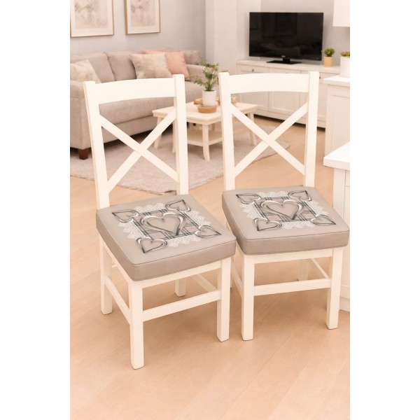 Coppia Cuscini   Sedia con Fascia Elastica Linea Cuore Stampa Cuore 3D – 100% Poliestere – Beige, Grigio o Rosa