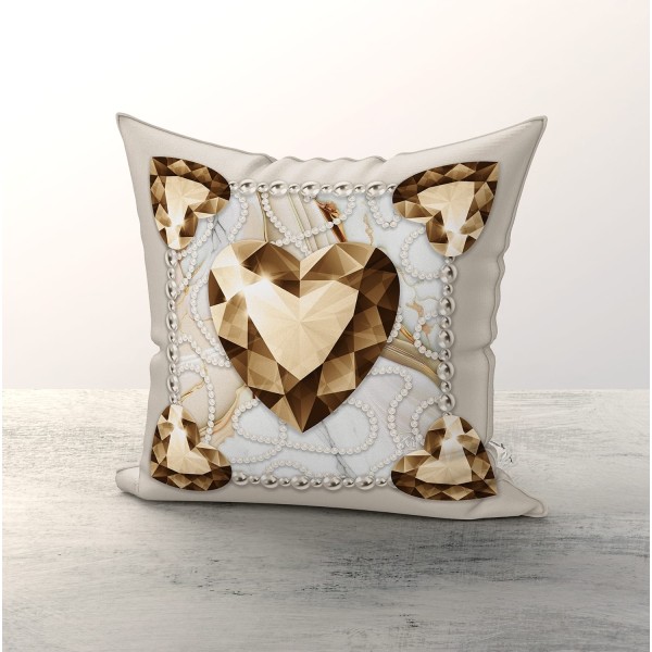 Coppia Cuscini 42x42 Decorativi Linea Diamante Stampa Cuore – 100% Poliestere – Beige, Grigio, Rosa o Tiffany