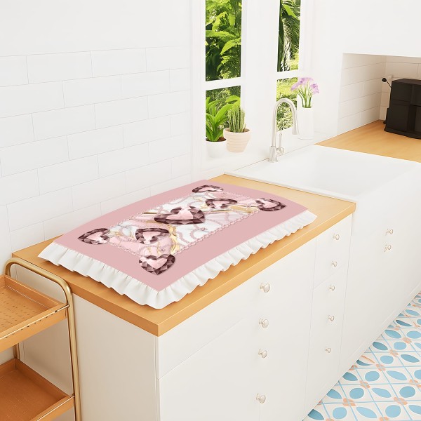 Coprifornello 46x70cm Linea Diamante con Balza e Stampa Cuore – 100% Poliestere – Beige, Grigio, Rosa o Tiffany