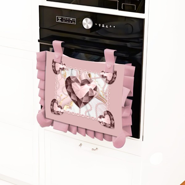 copriforno 40x50cm  Linea Diamante con Balza e Ganci Stampa Cuore – 100% Poliestere – 5 Varianti di Colore