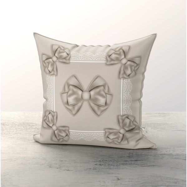 Coppia Cuscini Decorativi 42x42 Linea Fiocco Stampa Fiocchi 3D – 100% Poliestere – Beige, Grigio o Rosa