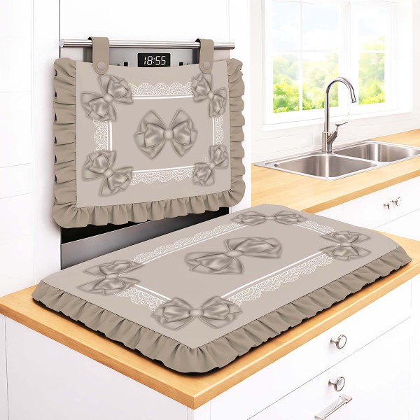 Set Copriforno e Coprifornelli con Balze Linea Fiocco – 100% Poliestere Lavabile, 3 Colorazioni Disponibili